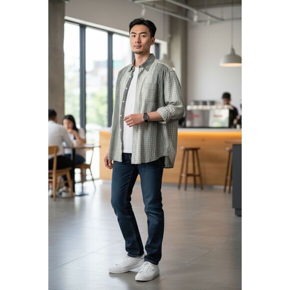 Tommy Bahama Men Green Ombre Geometric Silk Cotton Long Sleeve Button Shirt M - Picture 1 of 12